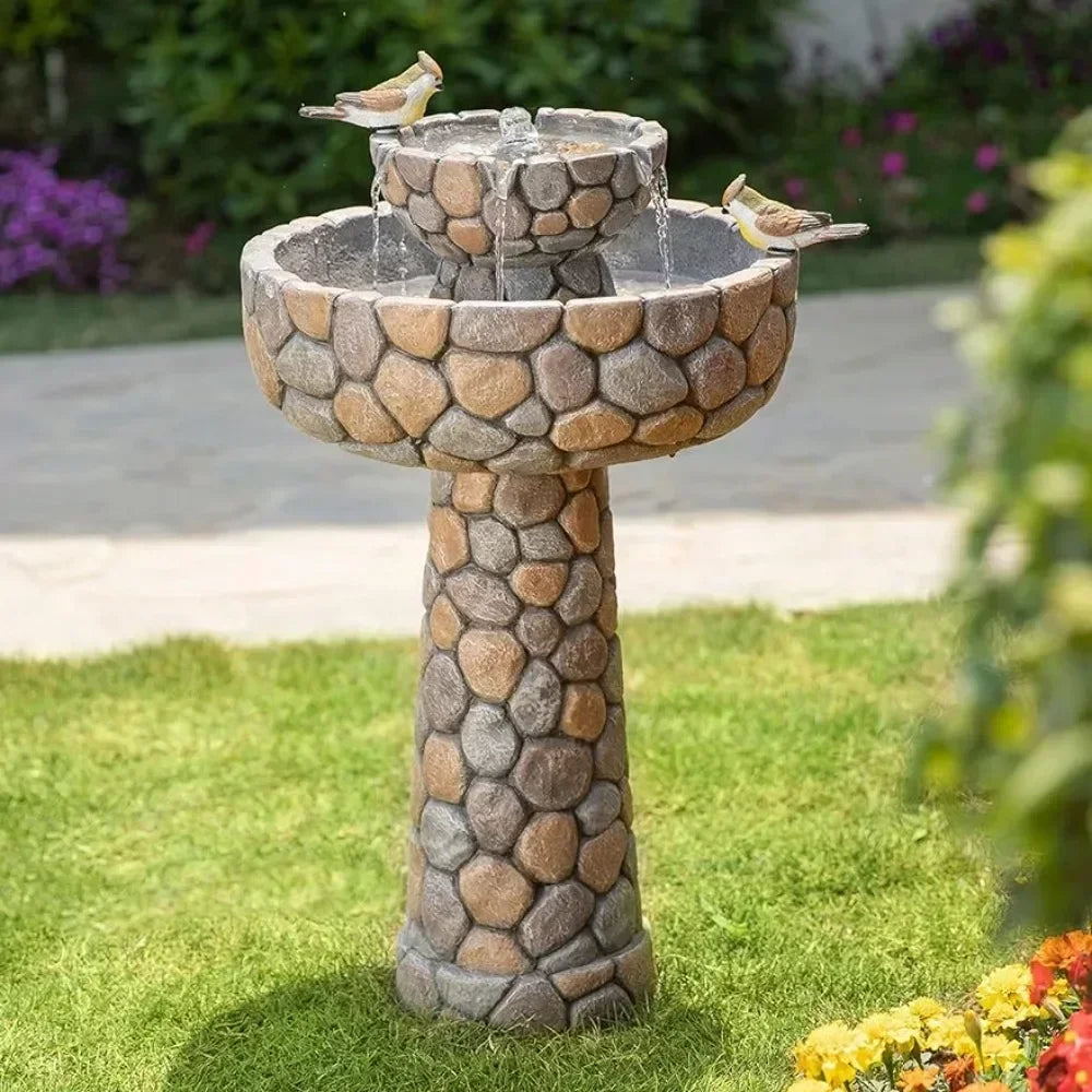 2-Tier Stone Like Outdoor Waterfall Fountain  Bird Bath