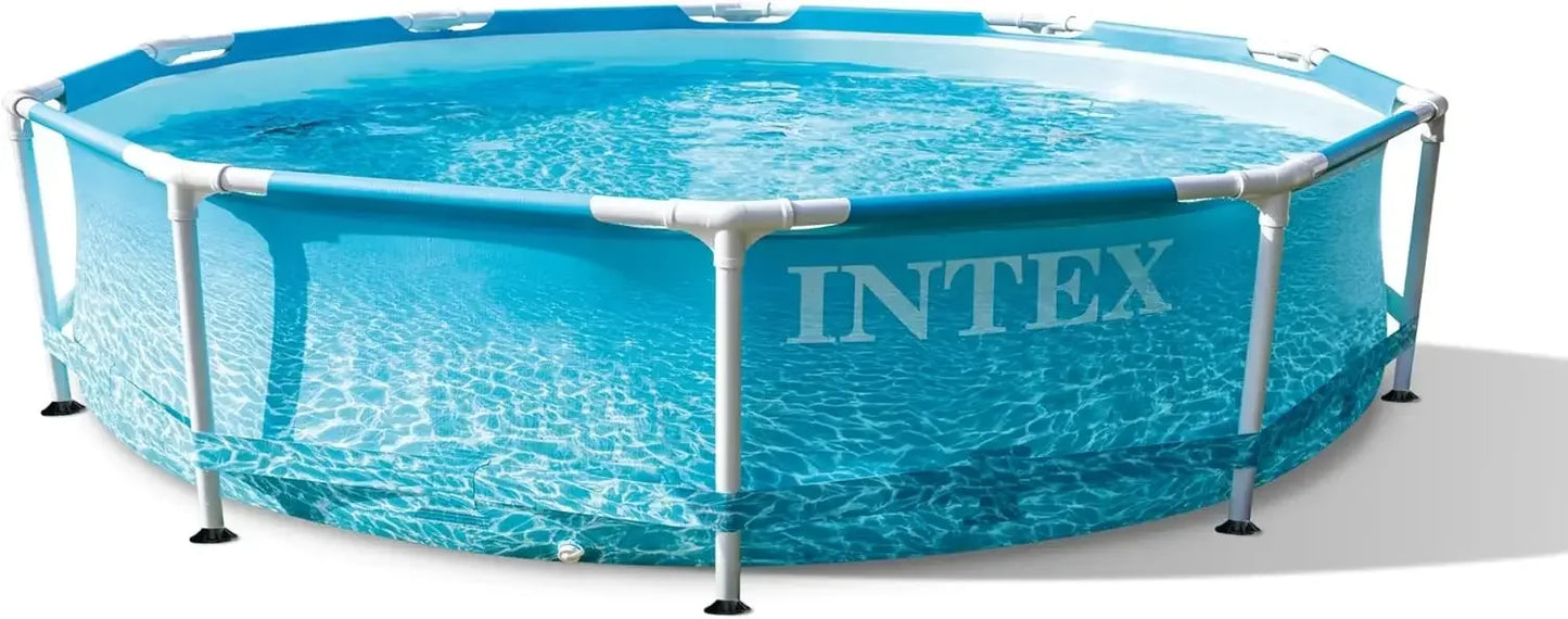 Large Round Above Ground Swimming Pool with Reinforced Sidewalls and Metal Frame for Backyard or Outdoor Use, 10 Foot By 30 Inch