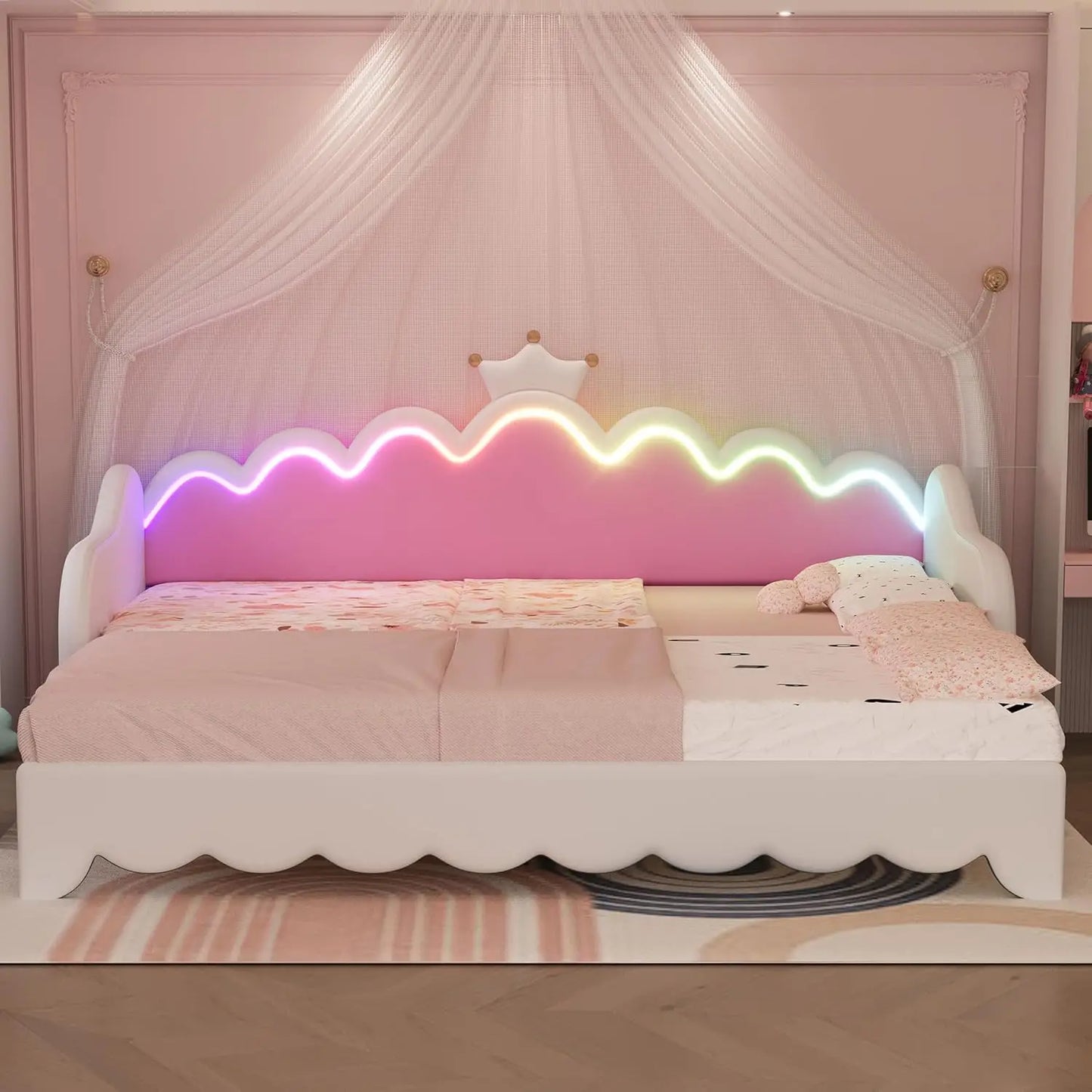 Princess Daybed With Crown Headboard And Light Strips