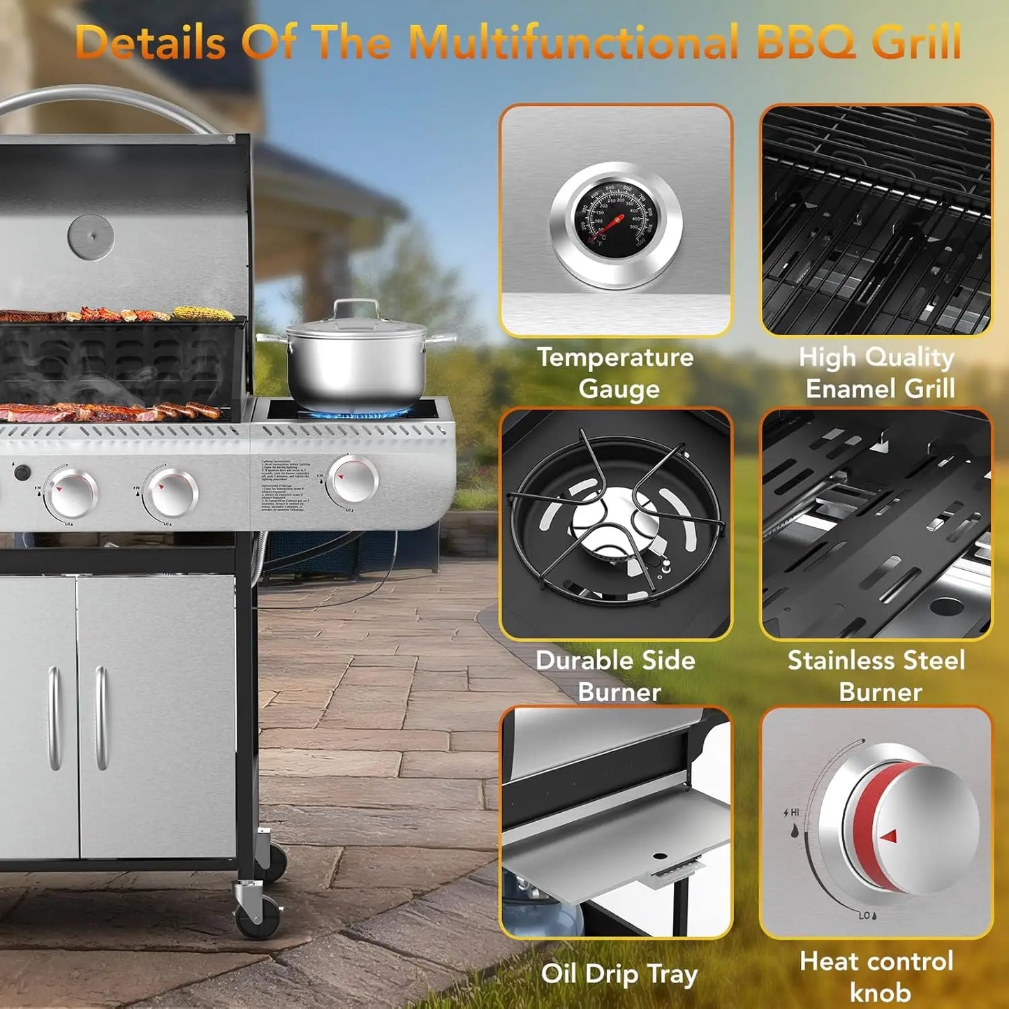 3-Burner Propane Gas Grill with Side Burner