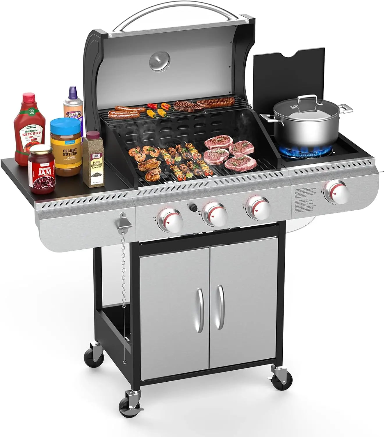 3-Burner Propane Gas Grill with Side Burner